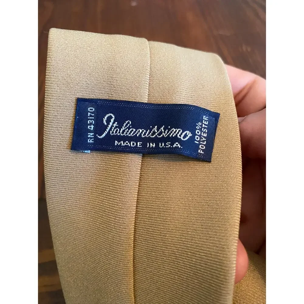 Vintage Italimossimo Solid Tan Beige‎ Necktie USA Wide Polyester Tie